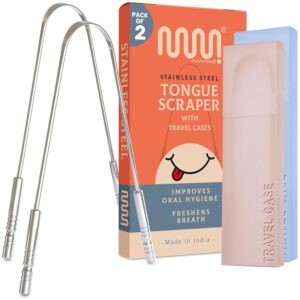 MasterMedi Tongue Scraper with Case (Pack of 2), 100% Stainless Steel Tongue Scraper for Bad Breath