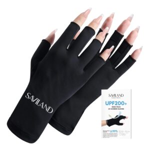 Saviland UV Shield Gloves, Manicure Gloves Professional UPF200+ Anti-UV Protection Fingerless Glove for Nail Polish
